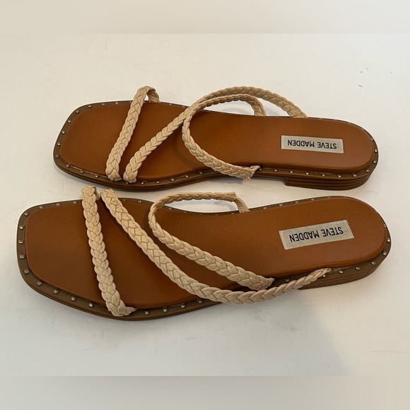 STEVE MADDEN Women's Starie Square Toe Stud Trim Braided Strappy Sandals - Picture 3 of 13